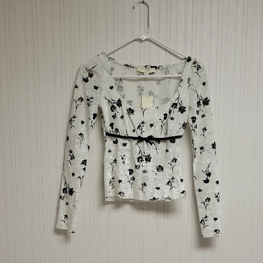 Thirty/Thirty LA Long Sleeve Black White Top XS New Fairy Whimsigoth
